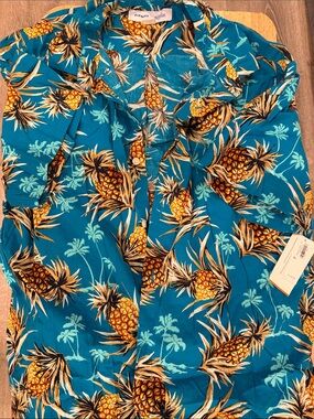 Old Navy Teal Pineapple Print Camp Shirt